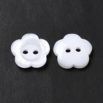 Resin Buttons, Dyed, Flower, White, 15x3mm, Hole: 1mm