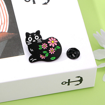 Love Cat Flower Grass Alloy Enamel Pin Badge, Cute Cartoon Brooch, Clothes Decorations Bag Accessories, Lime Green, 30x30mm