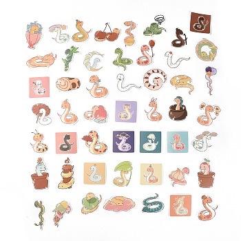 50Pcs 50 Styles PVC Plastic Cartoon Stickers Sets, Waterproof Adhesive Decals for DIY Scrapbooking, Photo Album Decoration, Snake Pattern, 32~71x36~70.5x0.1mm, 1pc/style
