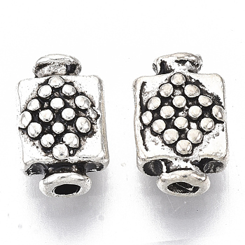 Tibetan Style Alloy Beads, Cadmium Free & Lead Free, Rectangle with Rhombus, Antique Silver, 9.5x6x4mm, Hole: 1.4mm, about 1035pcs/1000g