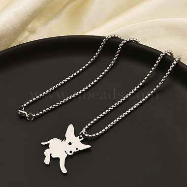 201 Stainless Steel Laser Cut Puppy Dog Pendant Box Chain Necklaces for Women Men(NJEW-Q004-01P)-2