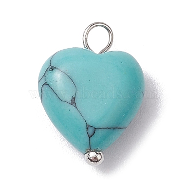 Natural & Synthetic Mixeed Gemstone Heart Charms(PALLOY-JF02493-02)-3