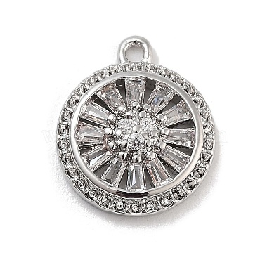 Platinum Clear Flat Round Brass+Cubic Zirconia Pendants