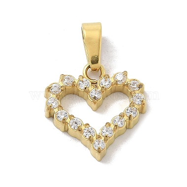 Golden Clear Heart Stainless Steel+Cubic Zirconia Pendants