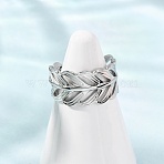 304 Stainless Steel Cuff Open Rings, Feather, Stainless Steel Color, 11mm, US Size 7 1/4(17.5mm)(RJEW-P191-01P)