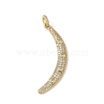 Brass Micro Pave Clear Cubic Zirconia Pendants, Moon Charms, Lead Free & Cadmium Free, Rack Plating, Long-Lasting Plated, Real 18K Gold Plated, 46x16x2.5mm, Hole: 4x3mm(CU-CBAC53C-03G)