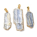 Natural Kyanite Big Pendants, Brass Bezeled Nuggets Charms, Golden, 32~66x10~18x2.5~5mm, Hole: 6x3.5mm(GG-CBA0251-02G)