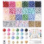 DIY Bracelets Makings Kits, include 1000Pcs Glass Pearl Round Bead, 130Pcs Acrylic Beads, 80Pcs 4 Styles CCB Plastic Beads. 1 Rolls Elastic Thread, Mixed Color, 6~7mm, Hole: 1mm(DIY-FS0010-02)