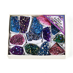 13Pcs Electroplated Spray Painted Natural Amethyst Geode Cornucopia Mineral Specimen, Raw Crystal Cluster, Healing Crystal Home Decor Gift, with Paper Box, 35~70x25~44x15~27mm(G-N347-14)