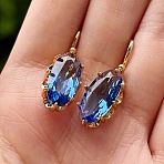 Alloy Cubic Zirconia Dangle Earrings, Oval, Golden, Blue, 30x10mm(FS-WGEFC92-03)