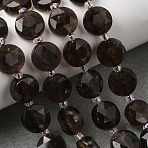 Natural Smoky Quartz Beads Strands, Faceted Hexagonal Cut Coin Beads, with Seed Beads, 10~10.5x6~6.5mm, Hole: 1.2mm, about 15pcs/strand, 7.28''(18.5cm)~7.68''(19.5cm)(G-D105-A03)