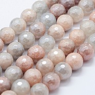 Electroplated Natural Imitation Sunstone Gemstone Beads Strands, Round, Faceted, 8mm, Hole: 1.5mm, about 47pcs/strand, 14.9 inch(38cm)(G-G749-06B-8mm)