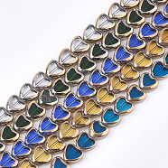 Electroplate Glass Beads Strands, Edge Plated, Heart, Mixed Color, 10x10x4mm, Hole: 1mm, about 30pcs/strand, 11.4 inch(EGLA-S188-09)