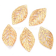 Transparent Acrylic Beads, Golden Metal Enlaced, Leaf, Gold, 34x20x3mm, Hole: 1.4mm, about 700pcs/500g(TACR-T028-15A)