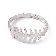 201 Stainless Steel Fishbone Adjustable Ring for Women, Stainless Steel Color, US Size 6 3/4(17.1mm)(RJEW-K238-12P)