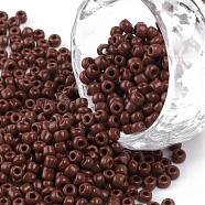 Glass Seed Beads, Opaque Colours Seed, Round, Coconut Brown, Size: about 3mm in diameter, hole:1mm, about 2222pcs/100g(X1-SEED-A010-3mm-46)