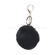 Pom Pom Ball Keychain, with Alloy Lobster Claw Clasps and Iron Key Ring, for Bag Decoration,  Keychain Gift and Phone Backpack , Light Gold, Black, 138mm(X-KEYC-WH0016-13I)