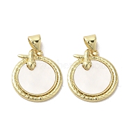 Brass Pave Shell Pendants, Flat Round Charms with Snake, Real 18K Gold Plated, 18.5x16.5x3mm, Hole: 3.5x4mm(KK-I708-12A-G)