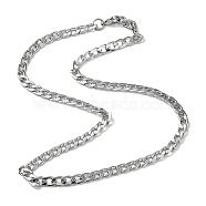 201 Stainless Steel Cuban Link Chain Necklace, Stainless Steel Color, 22.17 inch(56.3cm)(NJEW-G112-02P)