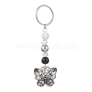 Alloy Pendant Keychain, with Iron Split Key Rings and Acrylic Beads, Butterfly, 7.9cm(KEYC-JKC00627-03)