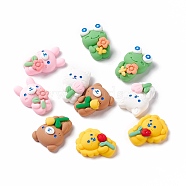 Opaque Resin Cabochons, Lion & Frog & Bear & Cat & Rabbit with Flower, Mixed Color, 21~23.5x14.5~17x7~8mm(CRES-A050-23)