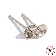 Rhodium Plated 925 Sterling Silver Stud Earring Findings, for Half Drill Beads, with S925 Stamp, Real Platinum Plated, 13x5mm, Inner Diameter: 4.6mm, Pin: 11x0.7mm(STER-Z005-04P)