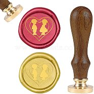 DIY Scrapbook, Brass Wax Seal Stamp and Wood Handle Sets, Lover, Golden, 8.9x2.5cm, Stamps: 25x14.5mm(AJEW-WH0100-744)