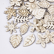 Laser Cut Wood Shapes, Unfinished Wooden Embellishments, Wooden Cabochons, Mixed Shapes, Flower and Leaf, PapayaWhip, 27.5~29.5x14.5~30x2.5mm(WOOD-T011-50)