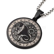 Retro Mandala 201 Stainless Steel Box Chain Constellation Pendant Necklaces for Women Men, Black, Capricorn, 28.35 inch(72cm)(NJEW-M223-01D)