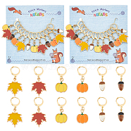 Autumn Theme Alloy Enamel Maple Leaf/Pumpkin/Acorn Locking Stitch Markers, Golden Tone 304 Stainless Steel Clasp Stitch Marker, Mixed Color, 3.2~4cm, 6 style, 2pcs/style, 12pcs/set(HJEW-PH01826)