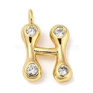 Rack Plating Brass Micro Pave Cubic Zirconia Pendants, Cadmium Free & Lead Free, Long-Lasting Plated, Real 18K Gold Plated, Letter H, 22x14.5x5mm, Hole: 2.8mm(KK-A200-24G-H)
