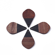 Resin & Walnut Wood Pendants, Teardrop, Black, 28x18x3mm, Hole: 2mm(RESI-S358-23A)