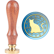 Brass Wax Seal Stamp with Handle, for DIY Scrapbooking, Cat Pattern, 89x30mm(AJEW-WH0184-1059)