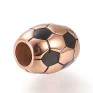 304 Stainless Steel Magnetic Clasps with Glue-in Ends, with Enamel, Oval, Football, Rose Gold, 16x13.5x13.5mm, Hole: 6mm(STAS-K199-20RG)