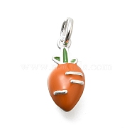 925 Sterling Silver Dark Orange Enamel Charms, with Jump Rings and 925 Stamp, Silver Color Plated, Carrot, 13x6.5x4.5mm, Hole: 3mm(STER-H116-01B-S)