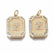 Brass Micro Pave Clear Cubic Zirconia Pendants, Nickel Free, Real 18K Gold Plated, Rounded Rectangle with Word, Letter.Z, 19x14x2.5mm, Jump Ring: 5x0.7mm, 3mm inner diameter(KK-S356-234Z-G-NF)