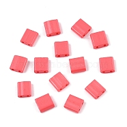 2-Hole Baking Paint Glass Seed Beads, Rectangle, Salmon, 5x4.5~5.5x2~2.5mm, Hole: 0.5~0.8mm(SEED-S023-17C-18)