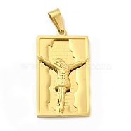 Ion Plating(IP) 304 Stainless Steel Religion Pendants, Rectangle with Jesus Charms, Golden, 41.5x23.5x5mm, Hole: 9x4mm(STAS-E184-23G)