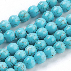 Synthetic Turquoise Beads Strands, Round, Turquoise, 8mm, Hole: 1mm, about about 50pcs/strand(TURQ-S192-8mm-2)