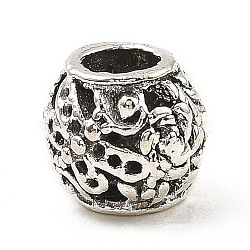 Tibetan Style Alloy European Beads, Large Hole Bead, Round with Dragonfly, Antique Silver, 10~10.5mm, Hole: 5mm, about 334pcs/1000g(FIND-E041-02AS)