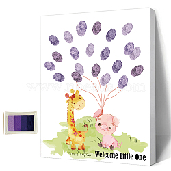 Canvas Fingerprint Painting, with Wood Frame and 1 Box Four Color Printing Mud and 2Pcs Traceless Nail, Pig, 24.5x19.5cm(DIY-WH0466-031)