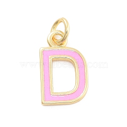 Rack Plating Brass Pendants, with Enamel and Jump Ring, Cadmium Free & Lead Free, Long-Lasting Plated, Real 18K Gold Plated, Letter, Letter D, 11.5x7x1mm, Hole: 2.5mm(KK-C065-02D-G)