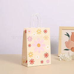 Rectangle with Sunflower Pattern Paper Gift Bags, Decorated Candy Tote for Birthday, Wedding, Bisque, 14.8x8x20.8cm(CARB-L012-01D)