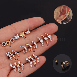 316L Surgical Stainless Steel Micro Pave Clear Cubic Zirconia Cartilage Earrings, Star, Rose Gold, 6mm, Pin: 0.8mm(WG14BE9-15)