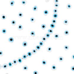SUPERFINDINGS 2 Strands Handmade Evil Eye Lampwork Beads Strands, Heart, White, 6~7x8x3mm, Hole: 1mm, about 47~49pcs/strand, 13.19~13.98 inch(33.5~35.5cm)(LAMP-FH0001-08A)