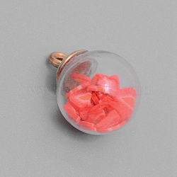 Transparent Glass Globe Pendants, with Resin Imitation Fruit Chips inside and Alloy Snap on Bails, Round, Strawberry, Orange Red, 21x16mm, Hole: 2mm(GLAA-WH0026-01H)