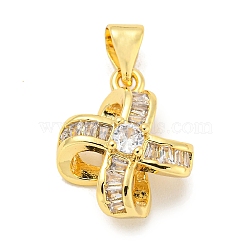 Rack Plating Brass Micro Pave Clear Cubic Zirconia Pendants, Long-Lasting Plated, Lead Free & Cadmium Free, Flower, Real 18K Gold Plated, 16x13x7mm, Hole: 4x3mm(KK-B093-19G)