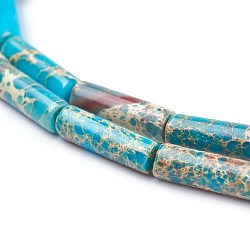 Natural Imperial Jasper Beads Strands, Dyed, Column, Light Sky Blue, 13~14x4~4.5mm, Hole: 1mm; about 29pcs/strand, 15.35 inches~15.7 inches(39~39.9cm)(G-E508-04G)
