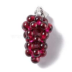 Natural Garnet Cluster Pendants, Grape Charm, with Brass Findings, Platinum, 19x10x9.5mm, Hole: 4x4mm(X-G-G928-01P)