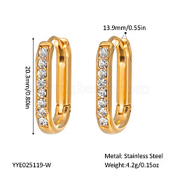 Elegant Stainless Steel Oval Hoop Earrings, with Rhinestone, Real 18K Gold Plated, 20.3x13.9mm(UE0817-2)